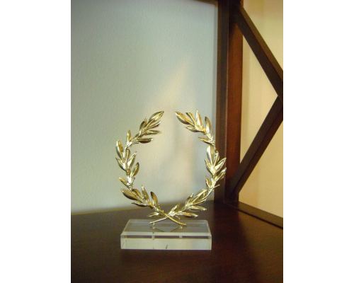 Handmade Decorative Olive Wreath with Golden Patina on Plexiglass Base, 15cm (5.9'')