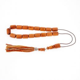 Greek Worry Beads or Komboloi - Handmade, Almond Wood Beads with 925 Sterling Silver Parts on Pure Silk Cord & Rich Tassel