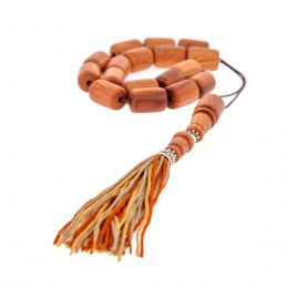 Greek Worry Beads or Komboloi - Handmade, Almond Wood Beads with 925 Sterling Silver Parts on Pure Silk Cord & Rich Tassel