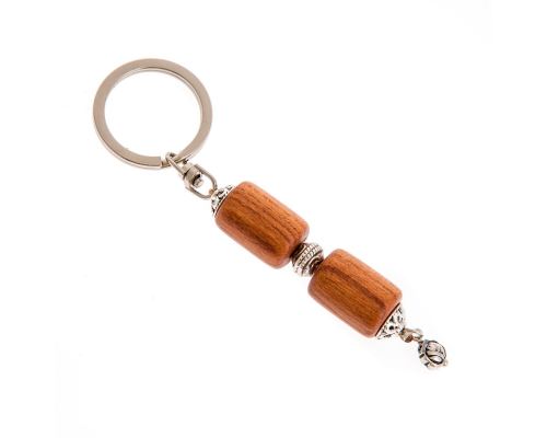 Key Holder Ring, Almond Wood Beads & Alpaca Metal Parts