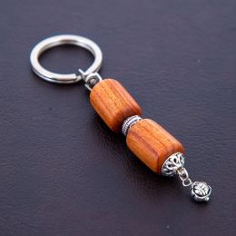 Key Holder Ring, Almond Wood Beads & Alpaca Metal Parts