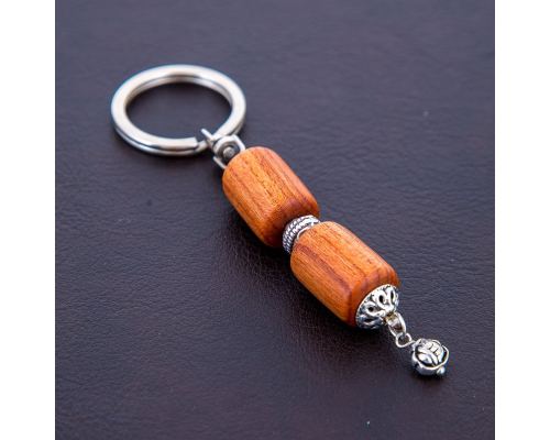 Key Holder Ring, Almond Wood Beads & Alpaca Metal Parts