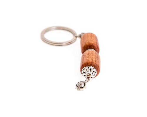 Key Holder Ring, Almond Wood Beads & Alpaca Metal Parts