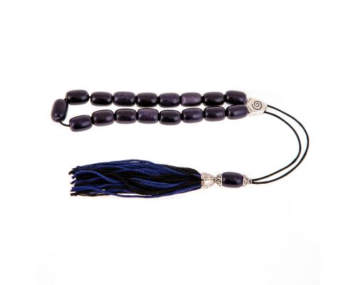 Greek Worry Beads or Komboloi - Handmade, Blue Peridot or Chrysolite Gemstone Long Beads with Alpaca Metal Parts on Pure Silk Cord & Tassel