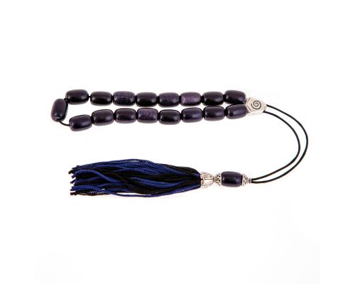 Greek Worry Beads or Komboloi - Handmade, Blue Peridot or Chrysolite Gemstone Long Beads with Alpaca Metal Parts on Pure Silk Cord & Tassel