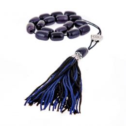 Greek Worry Beads or Komboloi - Handmade, Blue Peridot or Chrysolite Gemstone Long Beads with Alpaca Metal Parts on Pure Silk Cord & Tassel