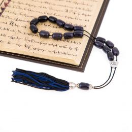 Greek Worry Beads or Komboloi - Handmade, Blue Peridot or Chrysolite Gemstone Long Beads with Alpaca Metal Parts on Pure Silk Cord & Tassel