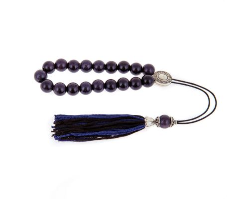 Greek Worry Beads or Komboloi - Handmade, Blue Peridot or Chrysolite Gemstone Round Beads with Alpaca Metal Parts on Pure Silk Cord & Rich Tassel