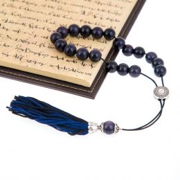 Greek Worry Beads or Komboloi - Handmade, Blue Peridot or Chrysolite Gemstone Round Beads with Alpaca Metal Parts on Pure Silk Cord & Rich Tassel