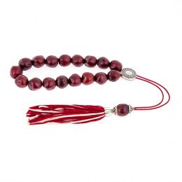 Greek Worry Beads or Komboloi - Handmade, Bordeaux Nutmeg Seed Aromatic Beads with Alpaca Metal Parts on Pure Silk Cord & Rich Tassel