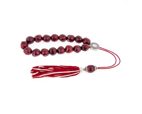 Greek Worry Beads or Komboloi - Handmade, Bordeaux Nutmeg Seed Aromatic Beads with Alpaca Metal Parts on Pure Silk Cord & Rich Tassel