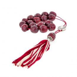Greek Worry Beads or Komboloi - Handmade, Bordeaux Nutmeg Seed Aromatic Beads with Alpaca Metal Parts on Pure Silk Cord & Rich Tassel