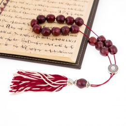 Greek Worry Beads or Komboloi - Handmade, Bordeaux Nutmeg Seed Aromatic Beads with Alpaca Metal Parts on Pure Silk Cord & Rich Tassel