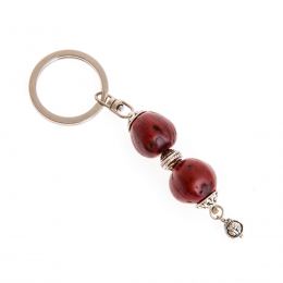 Key Holder Ring, Bordeaux Nutmeg Seed & Alpaca Metal Parts