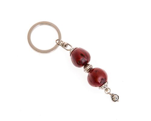 Key Holder Ring, Bordeaux Nutmeg Seed & Alpaca Metal Parts