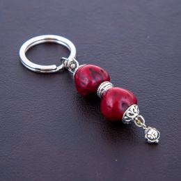 Key Holder Ring, Bordeaux Nutmeg Seed & Alpaca Metal Parts