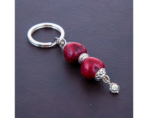 Key Holder Ring, Bordeaux Nutmeg Seed & Alpaca Metal Parts