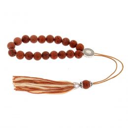 Greek Worry Beads or Komboloi - Handmade, Brown Lava Stone (Round Beads) with Alpaca Parts on Pure Silk Cord & Rich Tassel