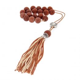 Greek Worry Beads or Komboloi - Handmade, Brown Lava Stone (Round Beads) with Alpaca Parts on Pure Silk Cord & Rich Tassel