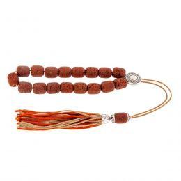 Greek Worry Beads or Komboloi - Handmade, Brown Lava Stone (Long Beads) with Alpaca Metal Parts on Pure Silk Cord & Rich Tassel