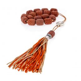 Greek Worry Beads or Komboloi - Handmade, Brown Lava Stone (Long Beads) with Alpaca Metal Parts on Pure Silk Cord & Rich Tassel