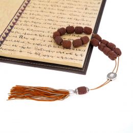 Greek Worry Beads or Komboloi - Handmade, Brown Lava Stone (Long Beads) with Alpaca Metal Parts on Pure Silk Cord & Rich Tassel