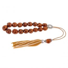 Greek Worry Beads or Komboloi - Handmade, Brown Nutmeg Seed Aromatic Beads with Alpaca Metal Parts on Pure Silk Cord & Rich Tassel