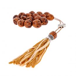 Greek Worry Beads or Komboloi - Handmade, Brown Nutmeg Seed Aromatic Beads with Alpaca Metal Parts on Pure Silk Cord & Rich Tassel