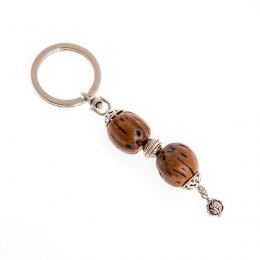 Key Holder Ring, Brown Nutmeg Seed & Alpaca Metal Parts