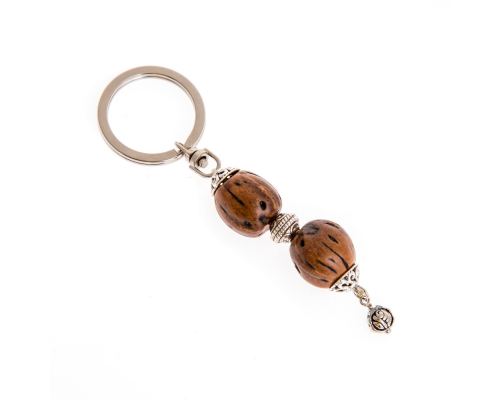 Key Holder Ring, Brown Nutmeg Seed & Alpaca Metal Parts