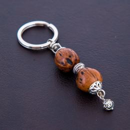 Key Holder Ring, Brown Nutmeg Seed & Alpaca Metal Parts