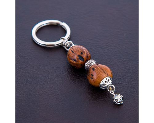 Key Holder Ring, Brown Nutmeg Seed & Alpaca Metal Parts