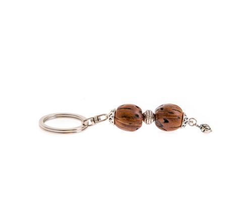 Key Holder Ring, Brown Nutmeg Seed & Alpaca Metal Parts