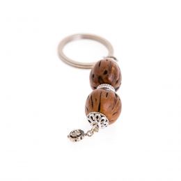 Key Holder Ring, Brown Nutmeg Seed & Alpaca Metal Parts