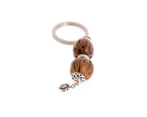 Key Holder Ring, Brown Nutmeg Seed & Alpaca Metal Parts