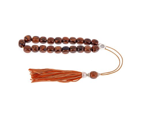 Greek Worry Beads or Komboloi, Handmade, Brown Obsidian Gemstone Beads with Alpaca Metal Parts on a Pure Silk Cord & Rich Tassel