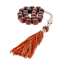 Greek Worry Beads or Komboloi, Handmade, Brown Obsidian Gemstone Beads with Alpaca Metal Parts on a Pure Silk Cord & Rich Tassel