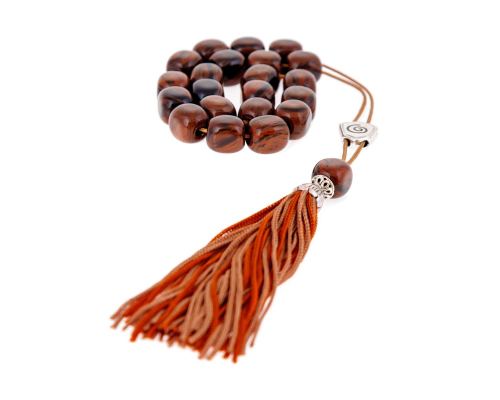 Greek Worry Beads or Komboloi, Handmade, Brown Obsidian Gemstone Beads with Alpaca Metal Parts on a Pure Silk Cord & Rich Tassel