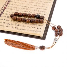 Greek Worry Beads or Komboloi, Handmade, Brown Obsidian Gemstone Beads with Alpaca Metal Parts on a Pure Silk Cord & Rich Tassel