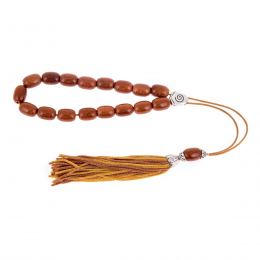 Greek Worry Beads or Komboloi - Handmade, Brown Peridot or Chrysolite Gemstone (Long Beads) with Alpaca Metal Parts on Pure Silk Cord & Tassel