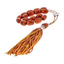 Greek Worry Beads or Komboloi - Handmade, Brown Peridot or Chrysolite Gemstone (Long Beads) with Alpaca Metal Parts on Pure Silk Cord & Tassel