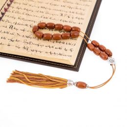 Greek Worry Beads or Komboloi - Handmade, Brown Peridot or Chrysolite Gemstone (Long Beads) with Alpaca Metal Parts on Pure Silk Cord & Tassel