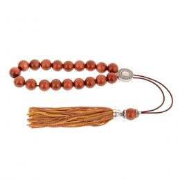 Greek Worry Beads or Komboloi - Handmade, Brown Peridot or Chrysolite Gemstone (Round Beads) with Alpaca Metal Parts on Pure Silk Cord & Tassel