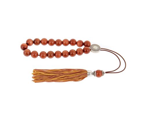 Greek Worry Beads or Komboloi - Handmade, Brown Peridot or Chrysolite Gemstone (Round Beads) with Alpaca Metal Parts on Pure Silk Cord & Tassel