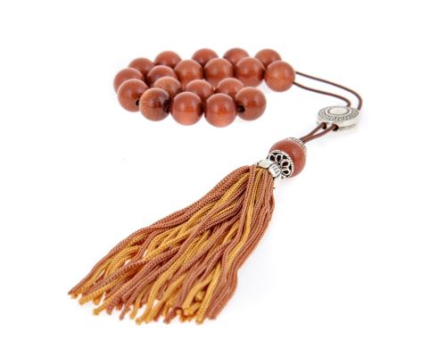 Greek Worry Beads or Komboloi - Handmade, Brown Peridot or Chrysolite Gemstone (Round Beads) with Alpaca Metal Parts on Pure Silk Cord & Tassel