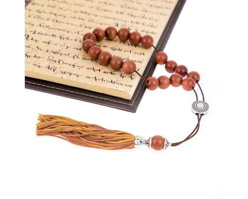 Greek Worry Beads or Komboloi - Handmade, Brown Peridot or Chrysolite Gemstone (Round Beads) with Alpaca Metal Parts on Pure Silk Cord & Tassel