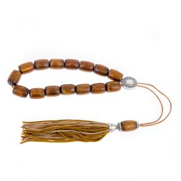 Greek Worry Beads or Komboloi - Handmade, Brown Yusuri or Coral Stone Beads with Alpaca Metal Parts on a Pure Silk Cord & Rich Tassel