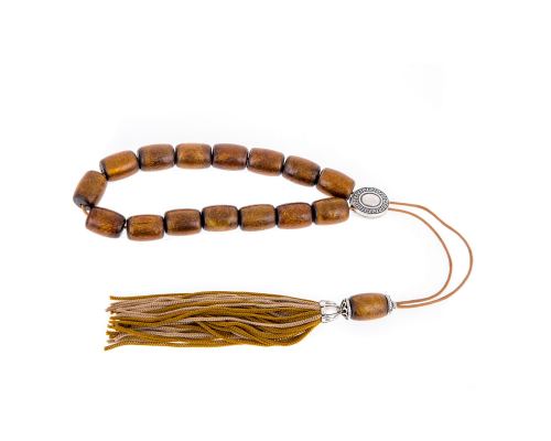 Greek Worry Beads or Komboloi - Handmade, Brown Yusuri or Coral Stone Beads with Alpaca Metal Parts on a Pure Silk Cord & Rich Tassel