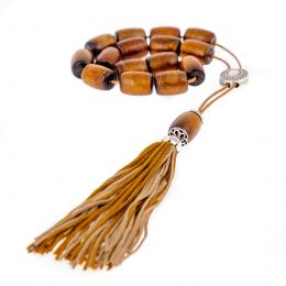 Greek Worry Beads or Komboloi - Handmade, Brown Yusuri or Coral Stone Beads with Alpaca Metal Parts on a Pure Silk Cord & Rich Tassel