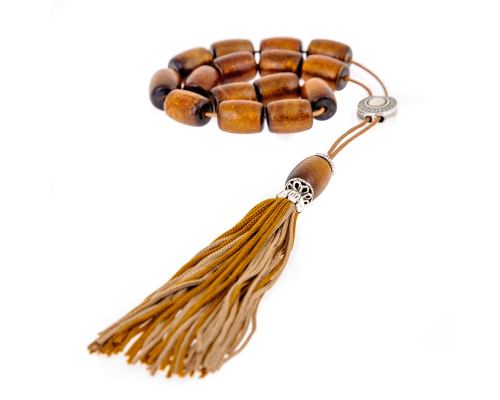 Greek Worry Beads or Komboloi - Handmade, Brown Yusuri or Coral Stone Beads with Alpaca Metal Parts on a Pure Silk Cord & Rich Tassel